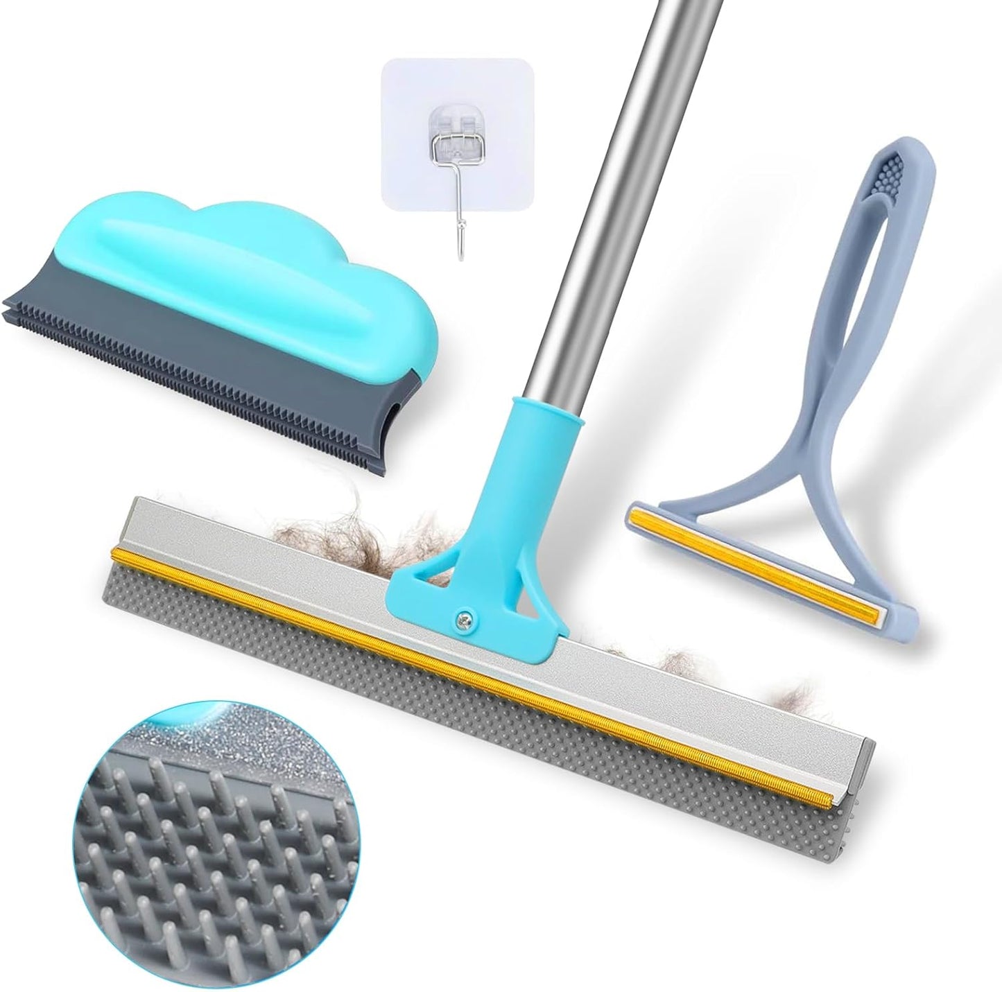 3PCS Carpet Rake for Pet Hair Removal, 54” Adjustable Long Handle, Dual-Sided Metal & Silicone Head,Reusable Pet Hair Remover Scraper Rake Carpet,Dog Hair Broom for Rugs,Mats,Couch and Furniture.