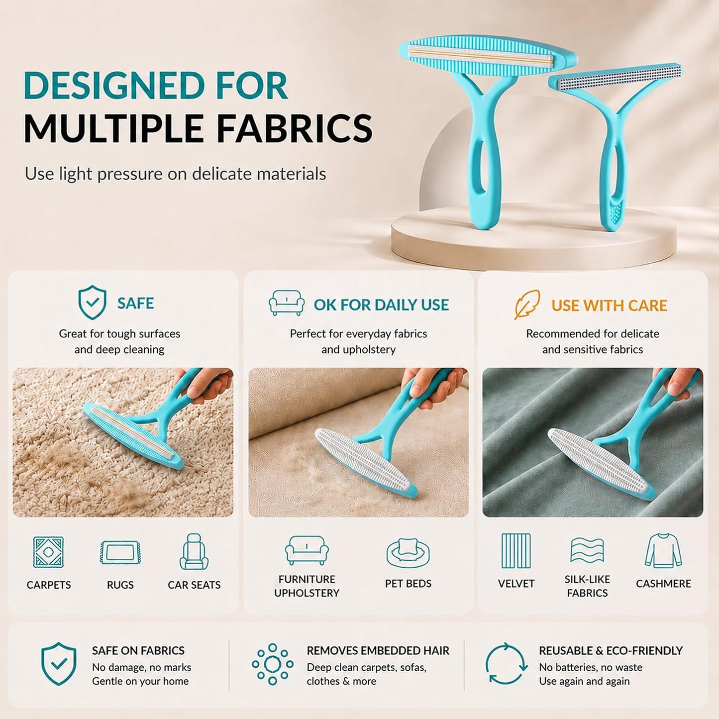 2 Pack Set Pet Hair Removal Tool – Dual-Head Copper & Plastic Scraper for Carpet, Furniture & Car, Reusable Lint Remover for Embedded Dog & Cat Hair
